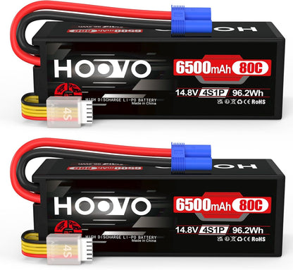 HOOVO 4S Lipo Akku 14,8V 6500mAh 80C RC Batterie EC5 Stecker(2 Stück) für RC Auto