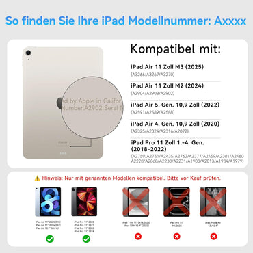 HOU Folio Tastatur für iPad Pro 11,Air 11 Zoll,Air 5/4 Gen.  QWERTZ, Weiß