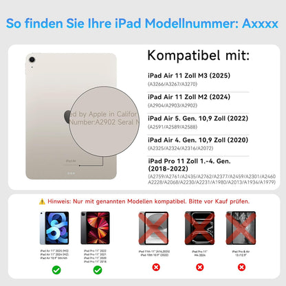 HOU Folio Tastatur für iPad Pro 11,Air 11 Zoll,Air 5/4 Gen.  QWERTZ, Weiß