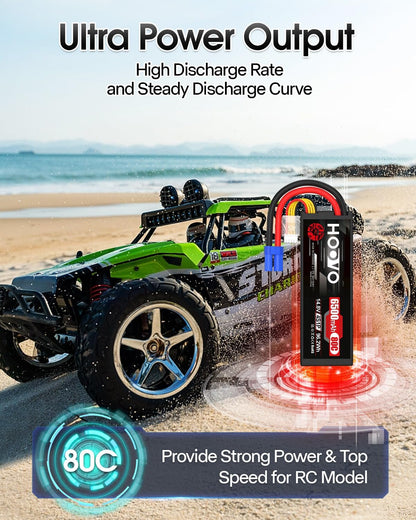 HOOVO 4S Lipo Akku 14,8V 6500mAh 80C RC Batterie EC5 Stecker(2 Stück) für RC Auto