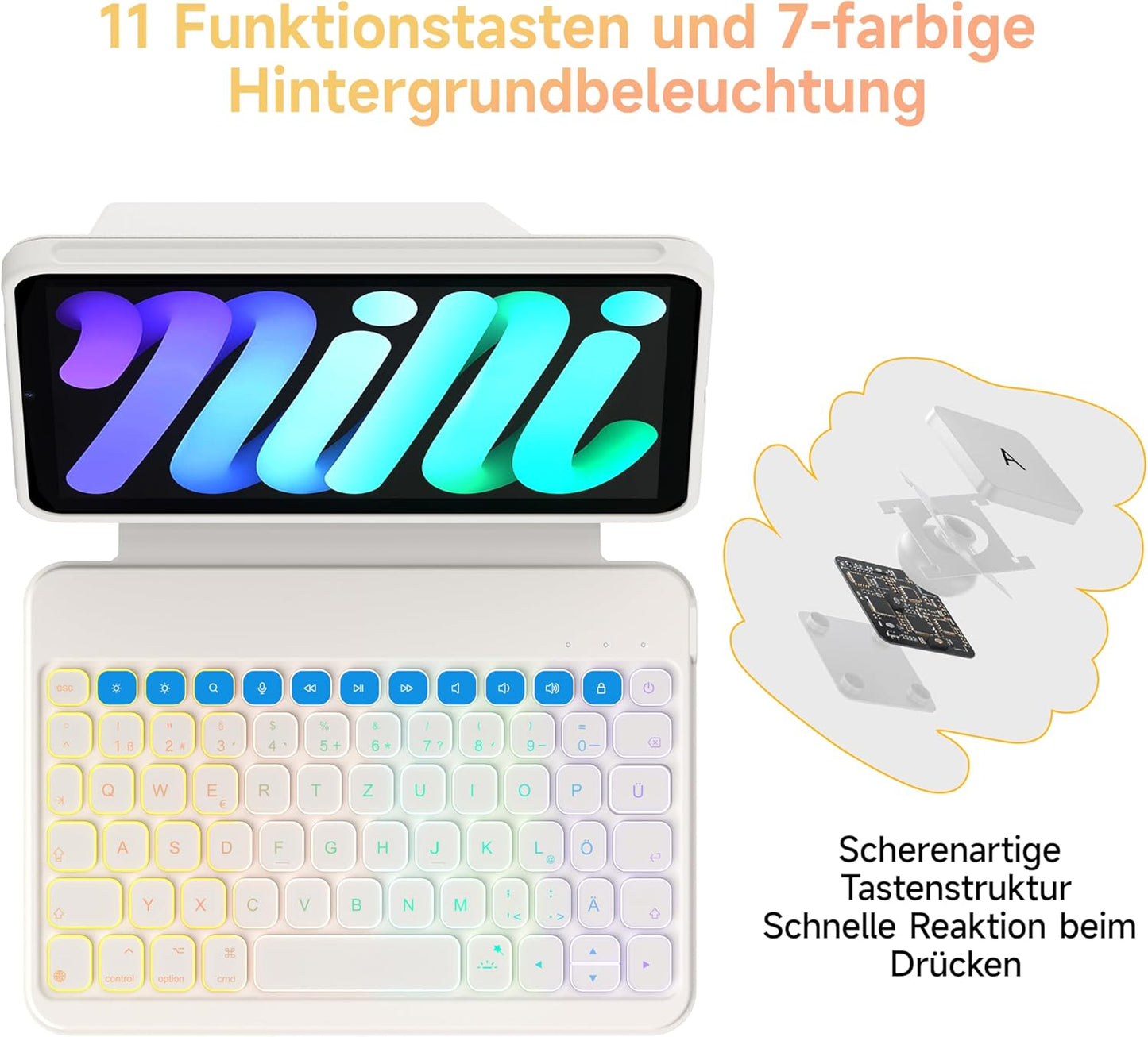 HOU Tastatur Hülle für iPad mini 7/6, QWERTZ, Ultradünne Klapptastatur, Magnetische