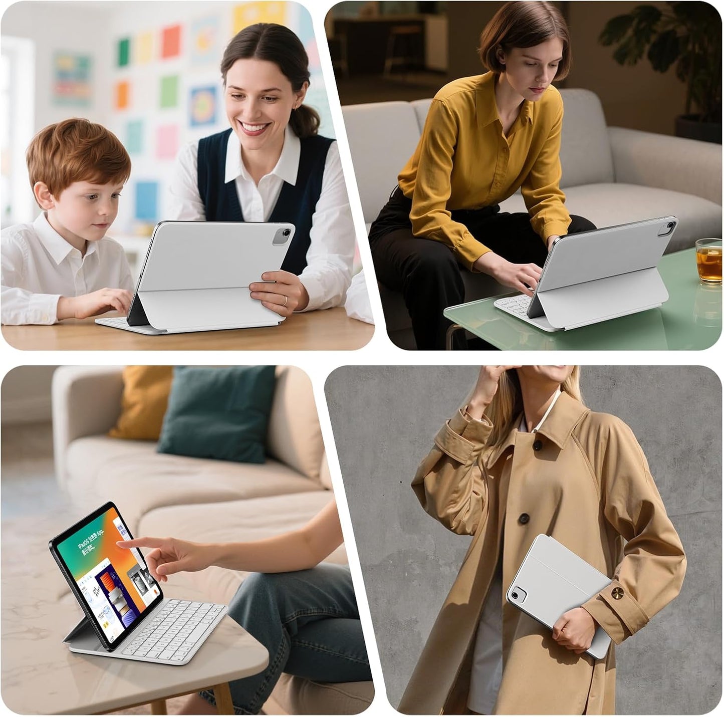 HOU Folio Tastatur für iPad Pro 11,Air 11 Zoll,Air 5/4 Gen.  QWERTZ, Weiß