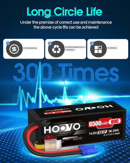 HOOVO 4S Lipo Akku 14,8V 6500mAh 80C RC Batterie EC5 Stecker(2 Stück) für RC Auto