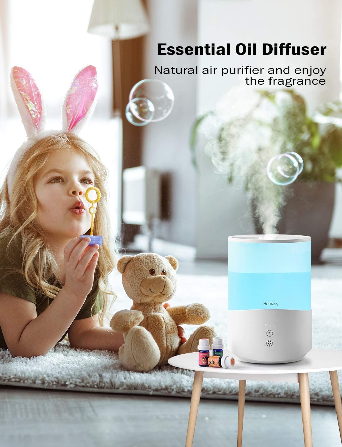 Homasy HM510A NEU Cool Mist Ultraschall-Luftbefeuchter und Öldiffusor 2,5 l Weiß