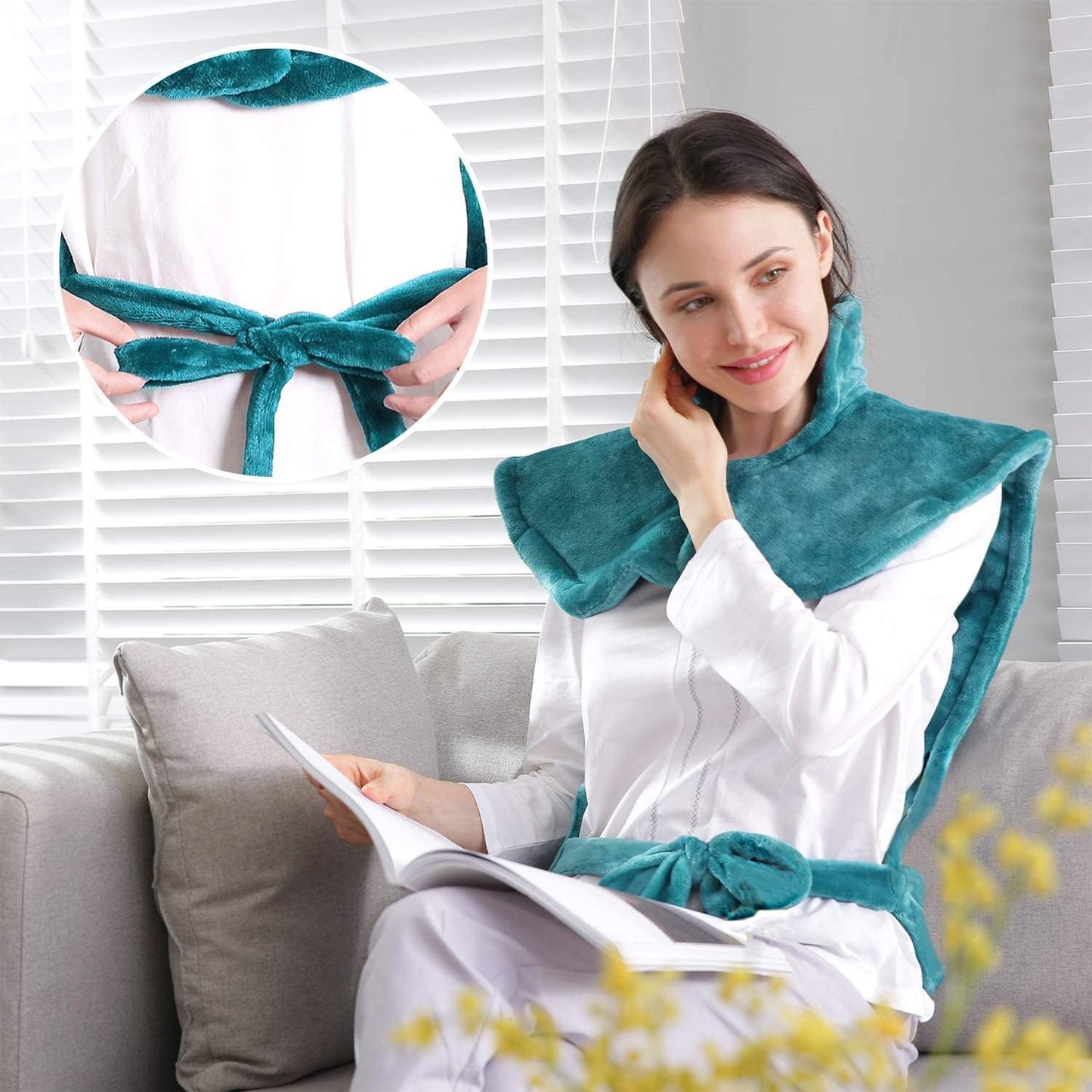 HOSOME Grand Heizkissen pour Rücken et Schultern, 60 x 90 cm Warm Wickel avec réchauffement plus rapide et 5 Heizstufen, Abschaltung erhältlich automatique – Vert