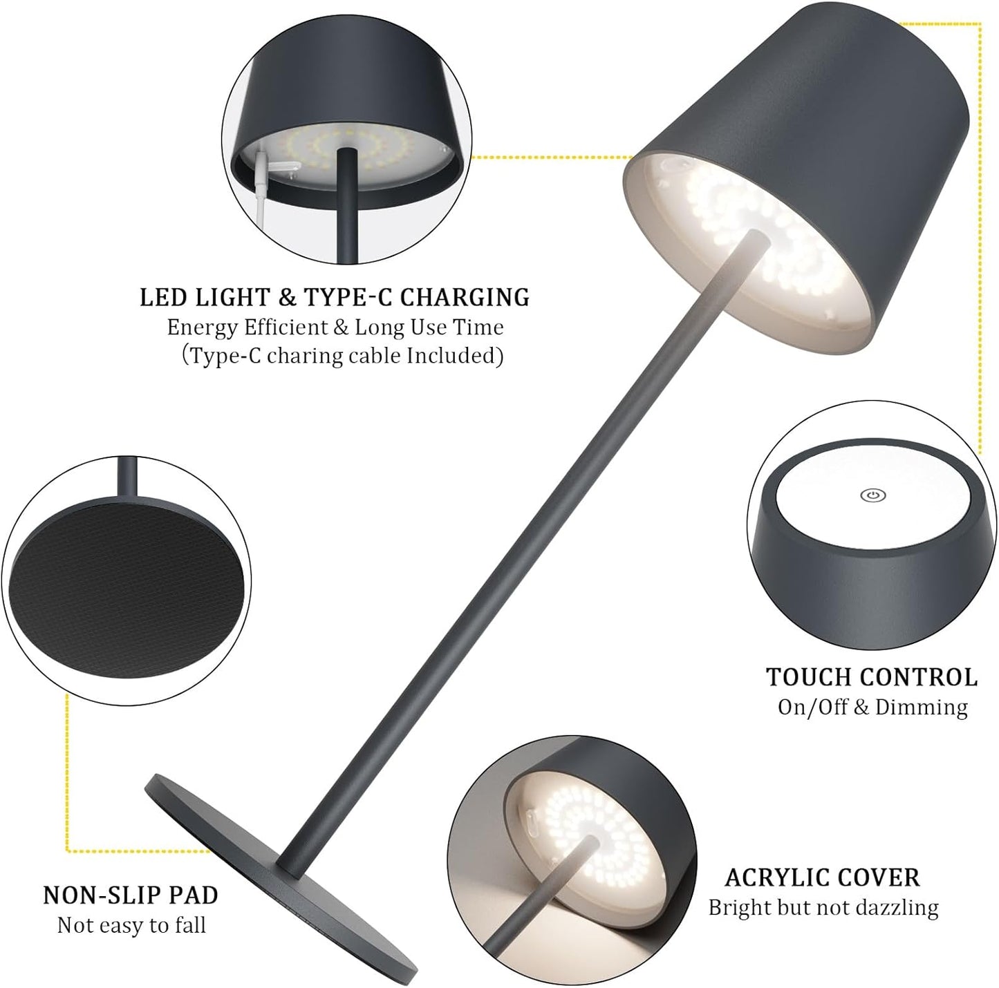 Howskys 2 pièces LED Akku lampe de table sans fil 3000k-6000k, 5200mAh USB-C batterie rechargeable lampe de table, IP54 Rostrot