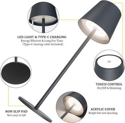 Howskys 2 pièces LED Akku lampe de table sans fil 3000k-6000k, 5200mAh USB-C batterie rechargeable lampe de table, IP54 Rostrot