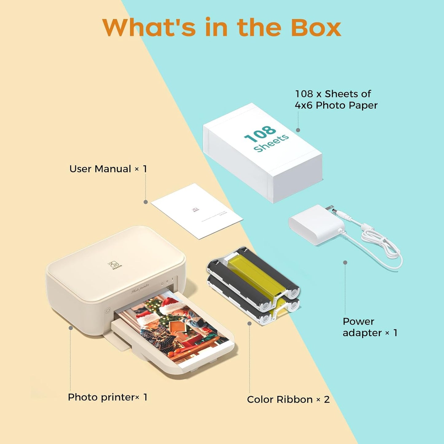 HPRT Fotodrucker 10x15, Mobiler Fotodrucker für Smartphone mit 20 Fotoblättern & 1 Farbband