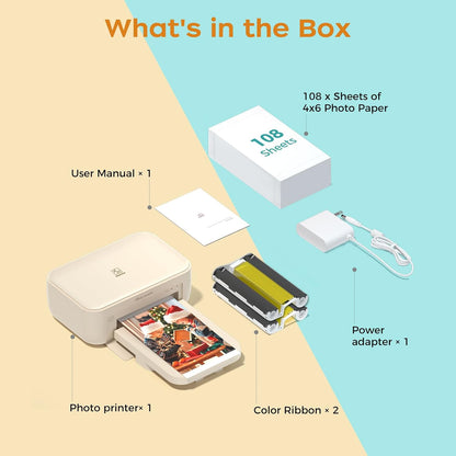 HPRT Fotodrucker 10x15, Mobiler Fotodrucker für Smartphone mit 20 Fotoblättern & 1 Farbband