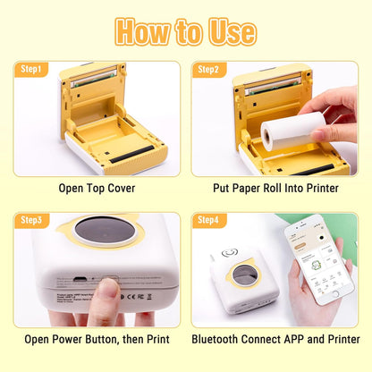 HPRT L8 Mini-Drucker, tragbarer Thermo-Aufkleber, mit 1 Papier und 3 Aufkleberrollen Gelb