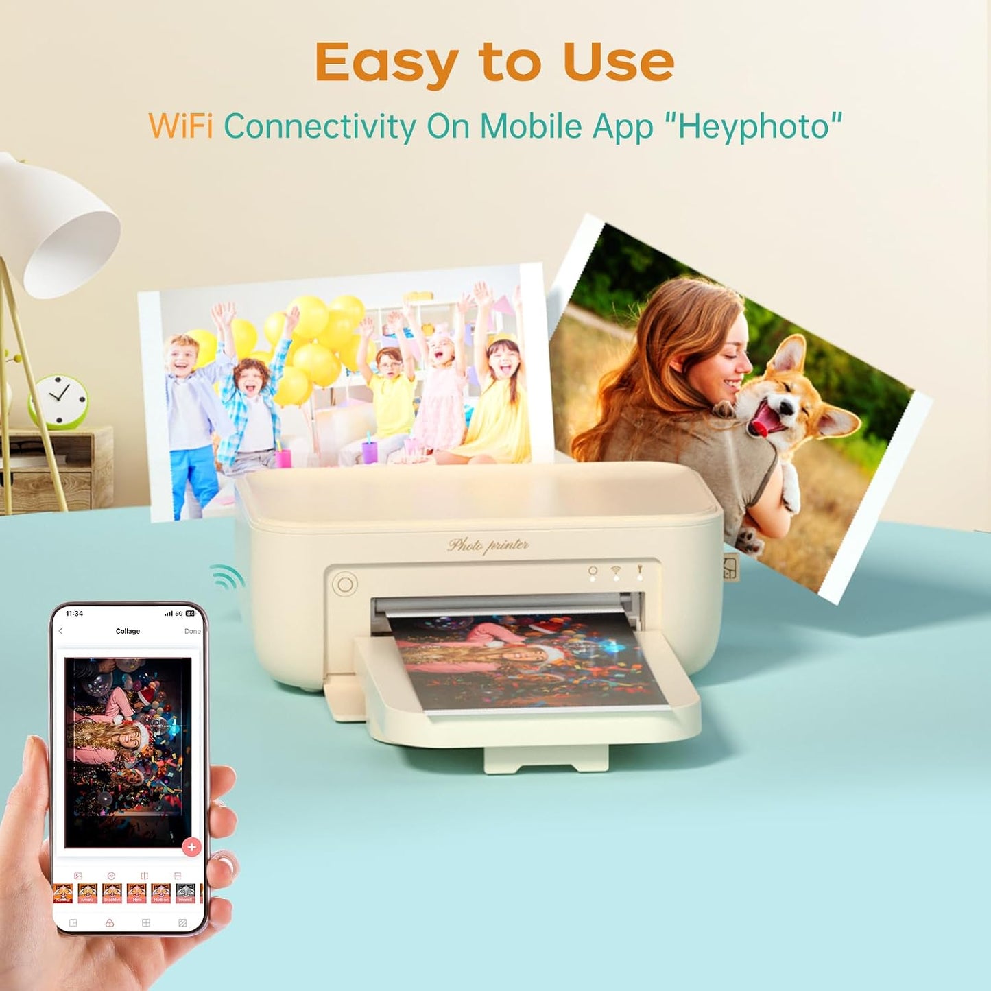 HPRT Fotodrucker 10x15, Mobiler Fotodrucker für Smartphone mit 20 Fotoblättern & 1 Farbband