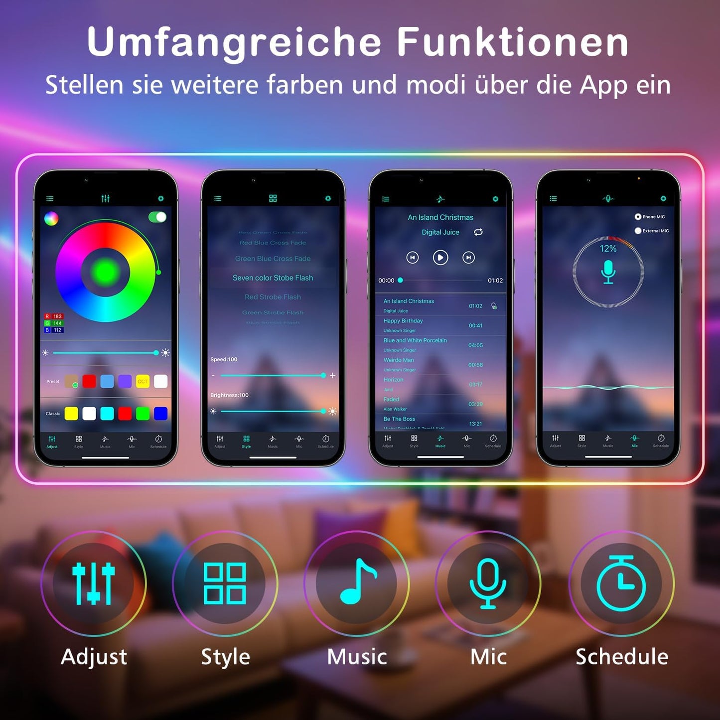 Heromind LED Streifen 10m RGB Bluetooth, IP67 Wasserdicht, 840 LEDs mit App