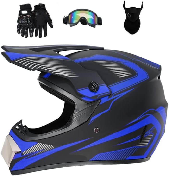 HaTur Motocross Helm Motorrad Downhill Fullface Helm Unisex Jugend ( M ) Blau