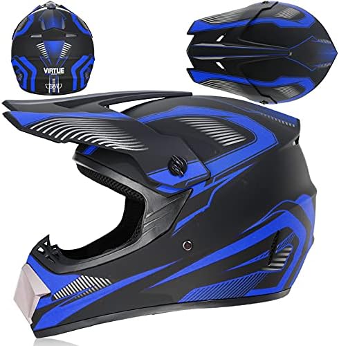 HaTur Motocross Helm Motorrad Downhill Fullface Helm Unisex Jugend ( M ) Blau