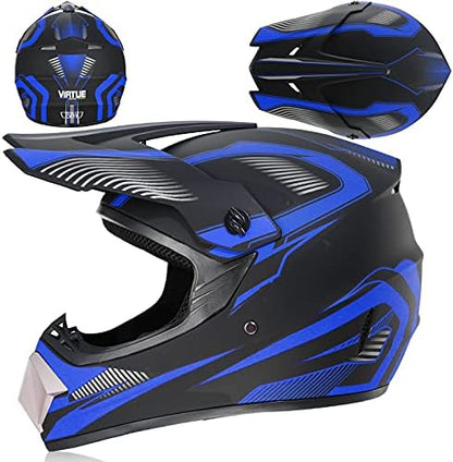 HaTur Motocross Helm Motorrad Downhill Fullface Helm Unisex Jugend ( M ) Blau