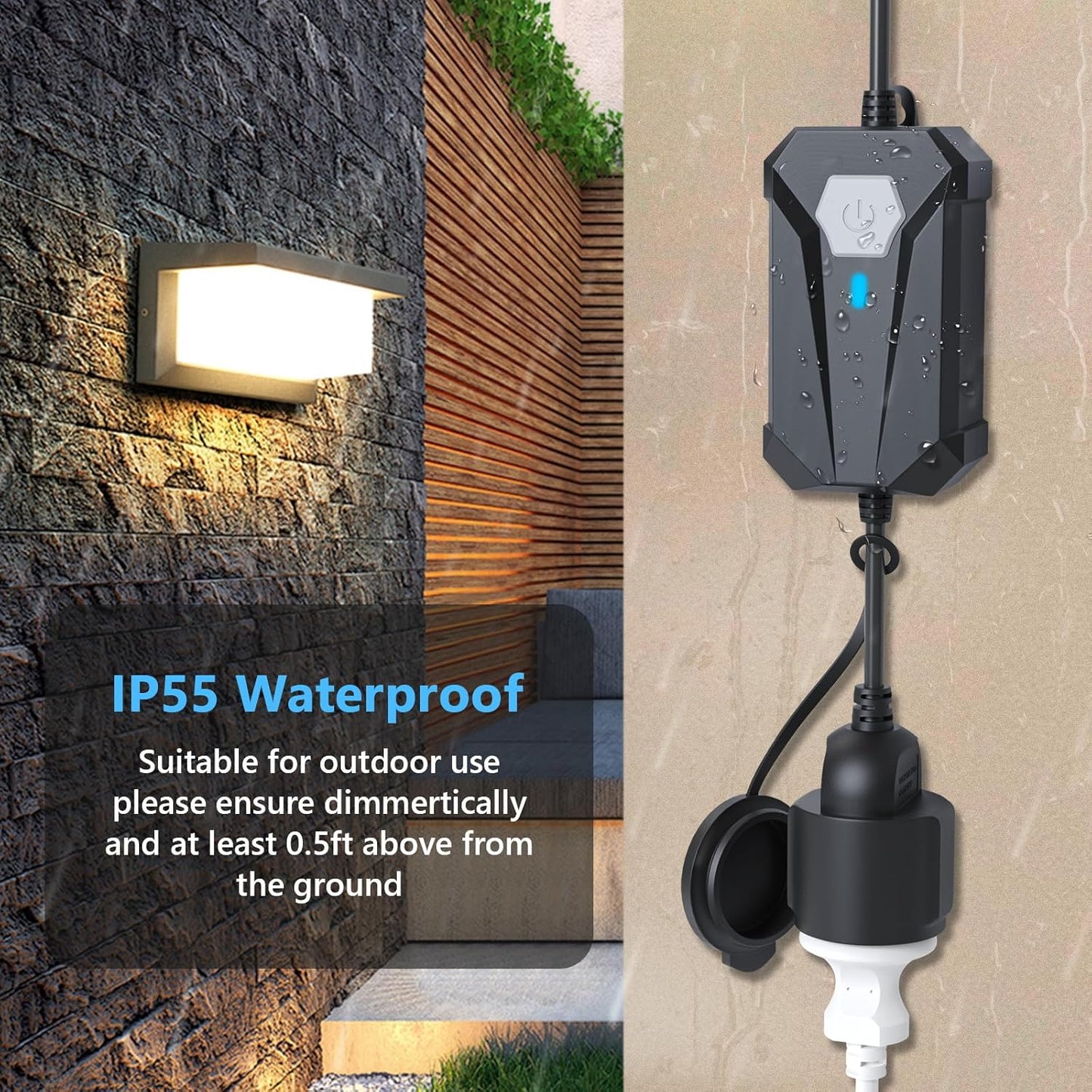 HITRENDS Smart Dimmer Steckdose, WiFi Outdoor Dimmer mit APP-Fernbedienung Wi Fi