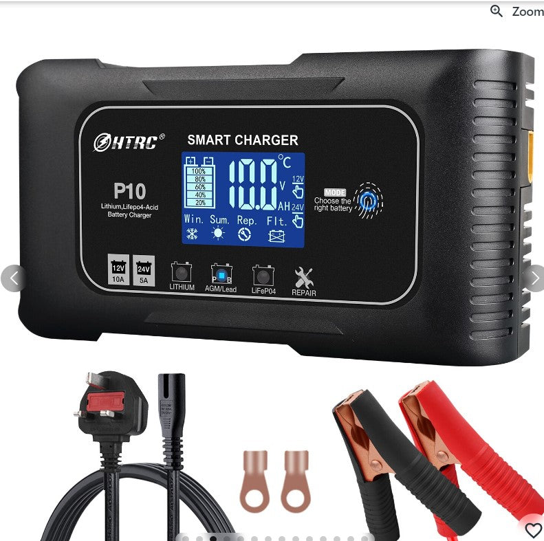 Chargeur de batterie HTRC 10A Lifepo4 12V/24V, réparation à 7 impulsions, chargeur automatique pour batterie au Lithium-ion, LIFEFO4-AGM