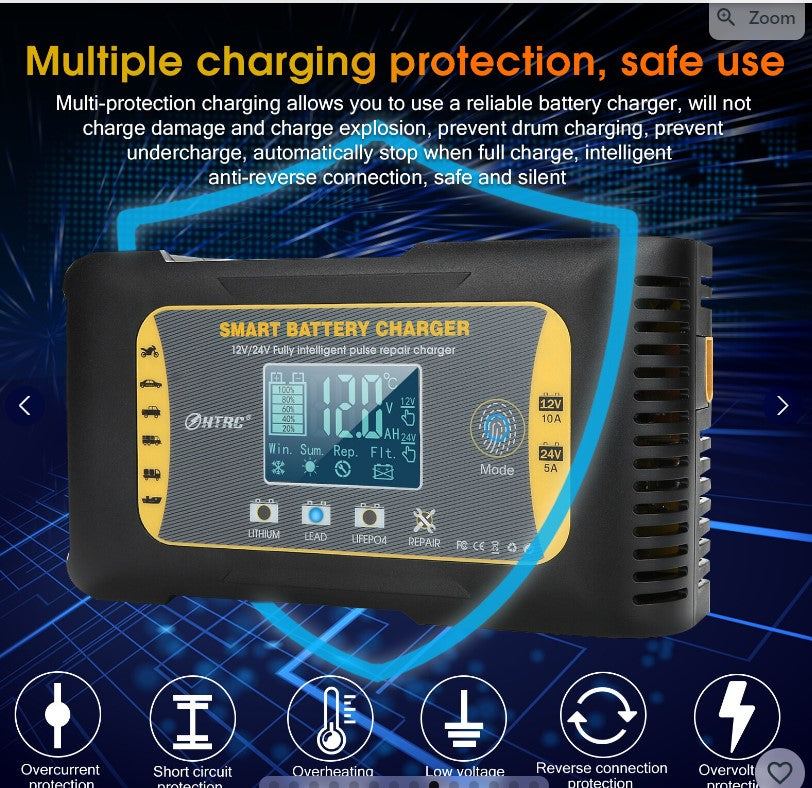 Chargeur de batterie HTRC 10A Lifepo4 12V/24V, réparation à 7 impulsions, chargeur automatique pour batterie au Lithium-ion, LIFEFO4-AGM