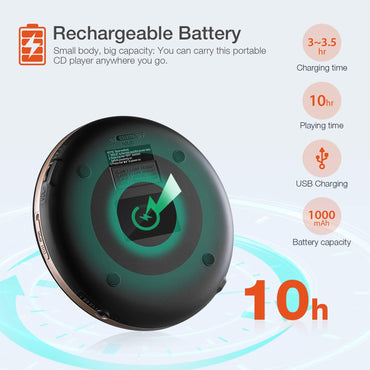 HOTT CD711T Portable Rechargeable Bluetooth CD Player Schwarz