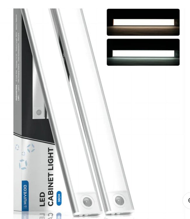 Huiveoo 30 cm Kabellose Schrankleuchten LED, 2000 mAh, wiederaufladbar, mit Bewegungsmelder(2er-Pack)