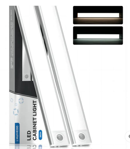 Huiveoo 30 cm Kabellose Schrankleuchten LED, 2000 mAh, wiederaufladbar, mit Bewegungsmelder(2er-Pack)