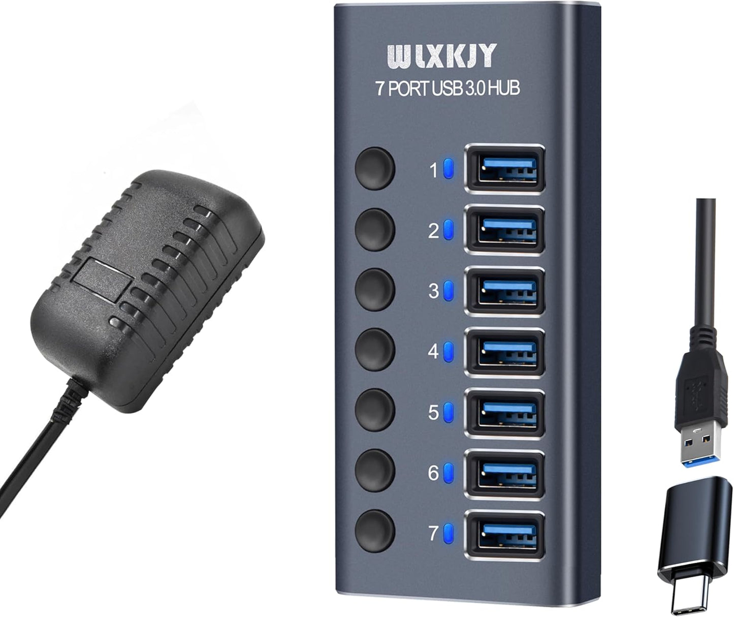 3.0 USB-Hub - 7-Port-Aluminium-Hub für problemlose Verbindung, Aufladung und rasante Datenübertragung