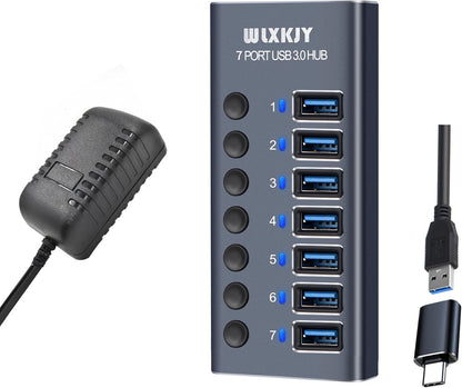 3.0 USB-Hub - 7-Port-Aluminium-Hub für problemlose Verbindung, Aufladung und rasante Datenübertragung
