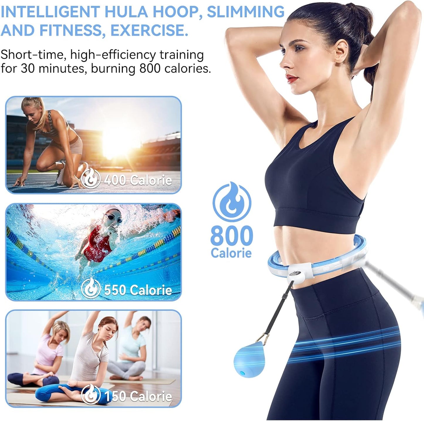 Cerceaux intelligents Hula Hoop avec picots de massage et 16 boutons Abnehmbar Bleu
