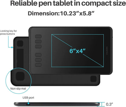 Tablette graphique Huion H640P 8192 avec stylet amovible et 6 commandes de fonction réglables