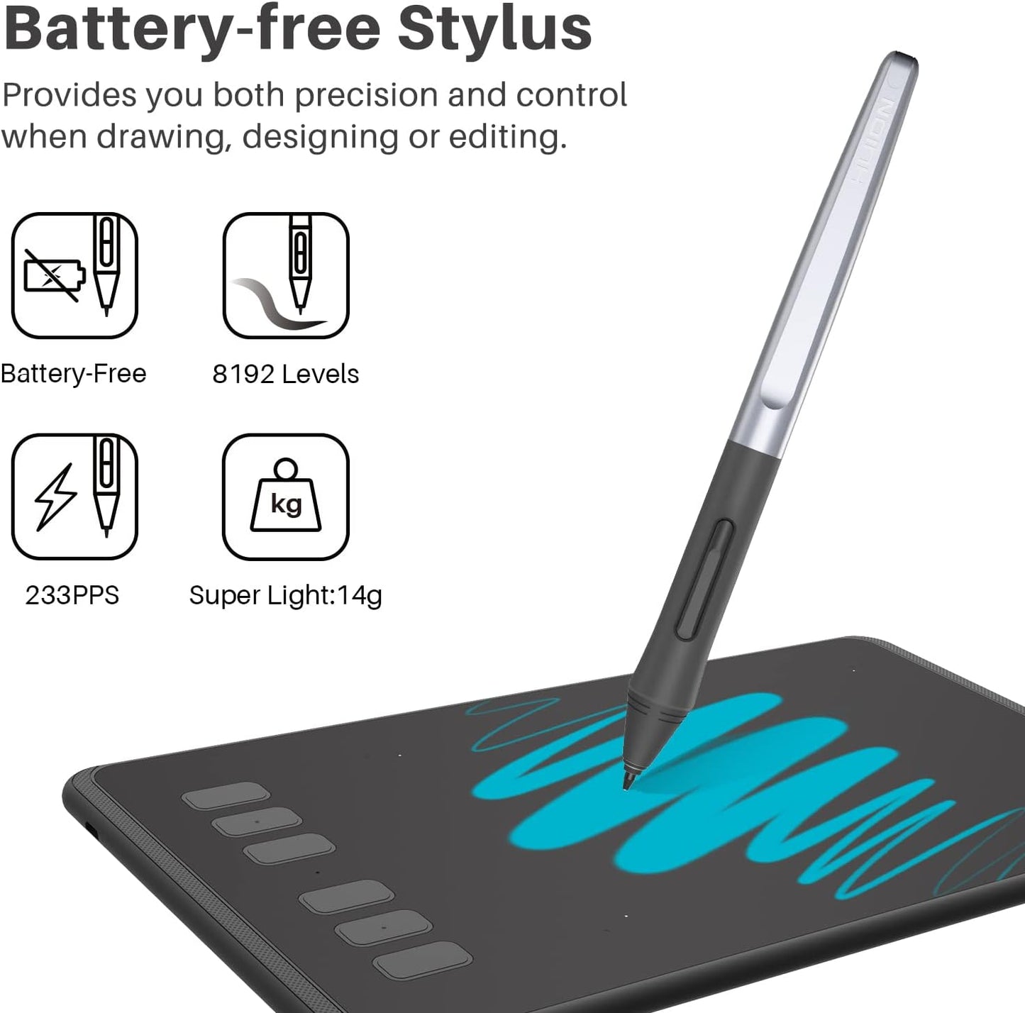 Tablette graphique Huion H640P 8192 avec stylet amovible et 6 commandes de fonction réglables