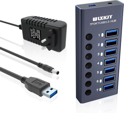 3.0 USB-Hub - 7-Port-Aluminium-Hub für problemlose Verbindung, Aufladung und rasante Datenübertragung