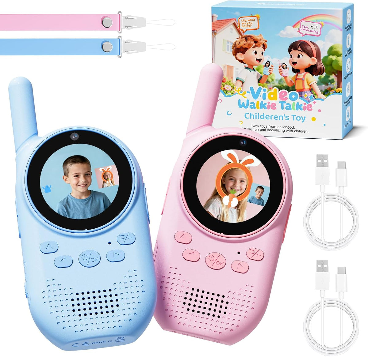 Heweimei Video Walkie Talkie Kinder, wiederaufladbare mit Display und Stimmverzerrer