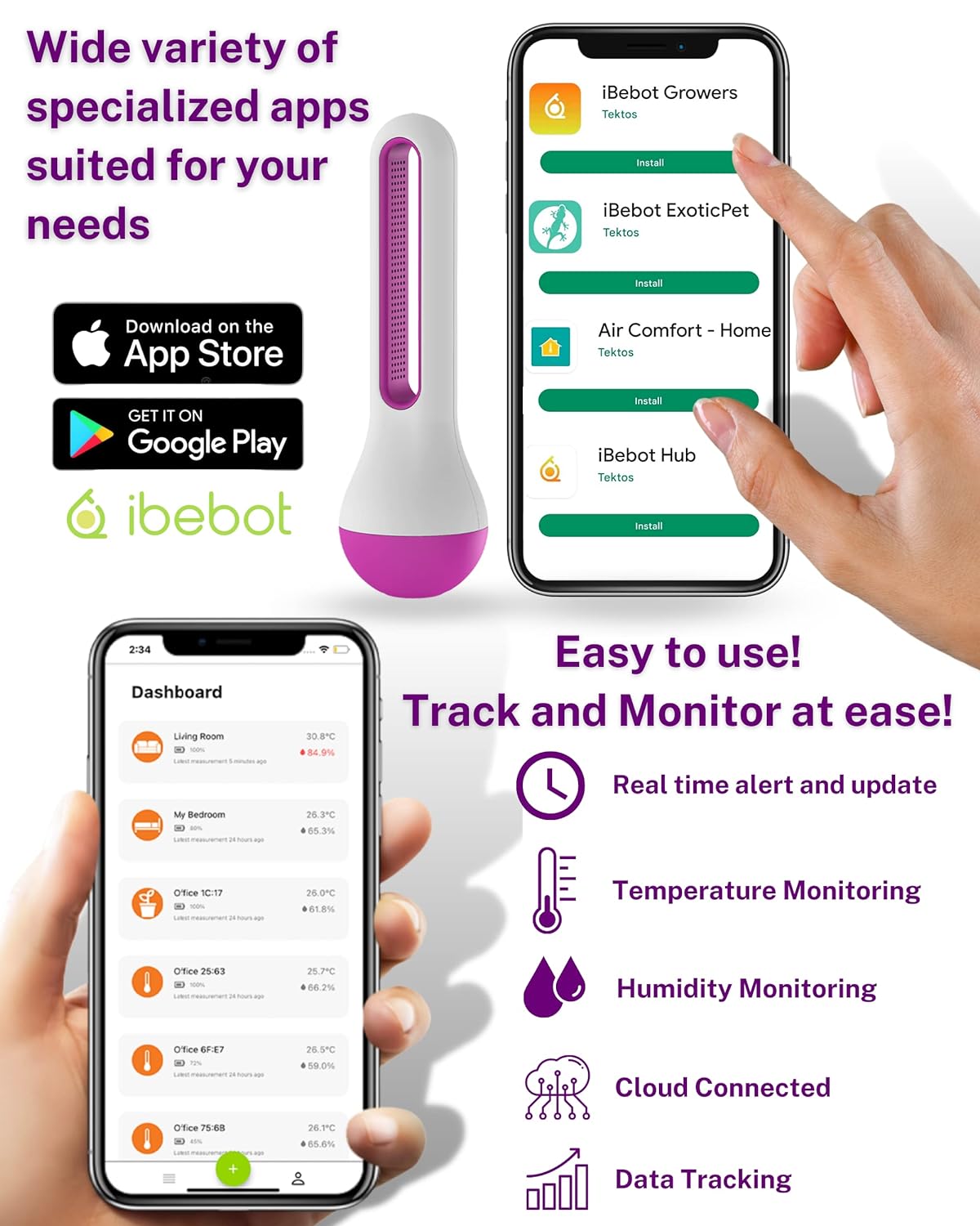 AirComfort Hygrometer und Thermometer für Zuhause mit Benachrichtigung auf iOS- und Android-Geräten