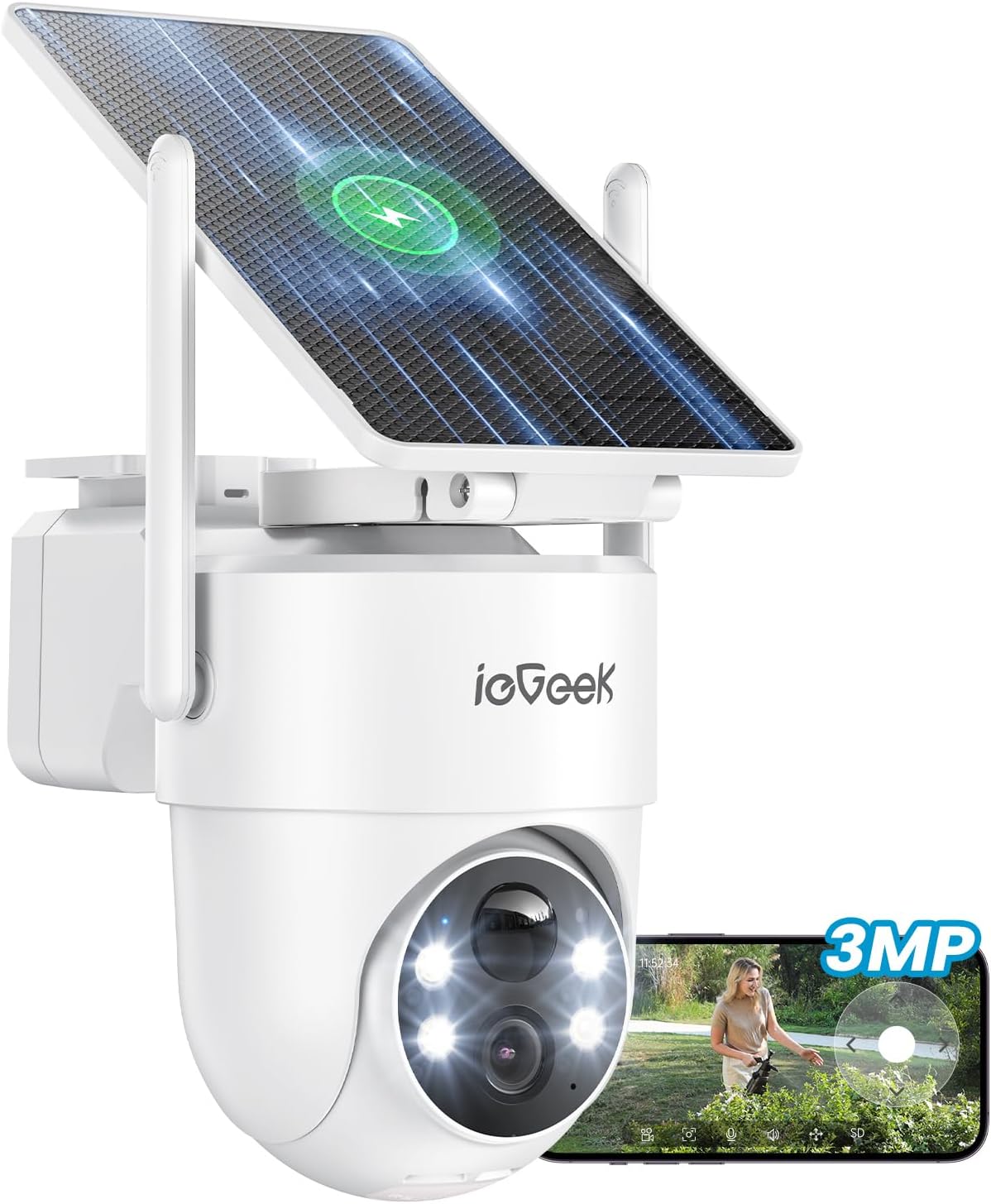 ieGeek 2K/3MP Überwachungskamera Aussen Solar mit Akku, 2.4GHz WLAN 360° PTZ