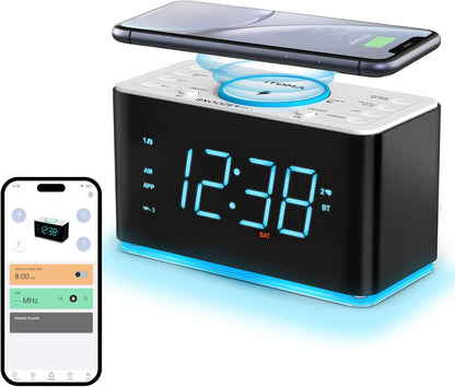 iTOMA Radiowecker, 15 Watt APP-Steuerung, Bluetooth,Dual-Alarm, Snooze, Dimmer,CKS207A