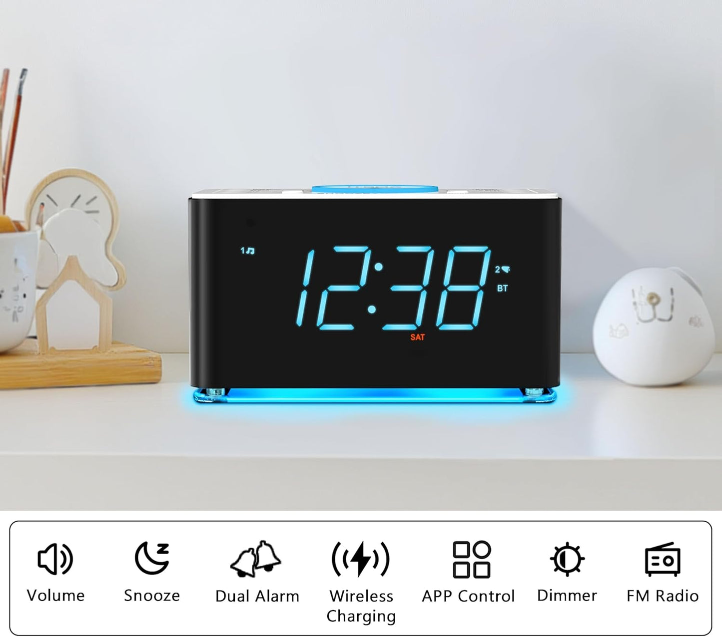 iTOMA Radiowecker, 15 Watt APP-Steuerung, Bluetooth,Dual-Alarm, Snooze, Dimmer,CKS207A