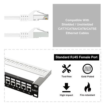 iwillink 12 Anschlüsse RJ45 Durchgangskupplung Cat7 Patch Panel STP geschirmt