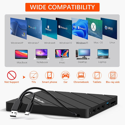 inaepeak 8 IN 1 Externes CD DVD Laufwerk für Laptop Schwarz