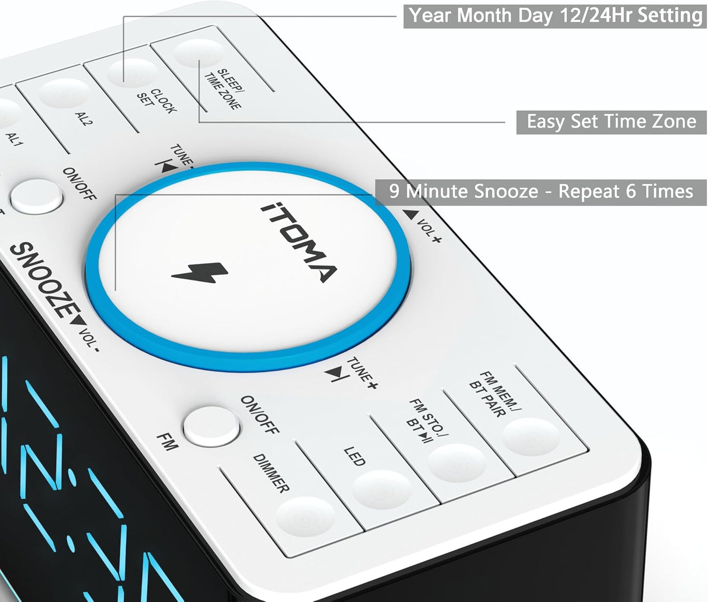 iTOMA Radiowecker, 15 Watt APP-Steuerung, Bluetooth,Dual-Alarm, Snooze, Dimmer,CKS207A
