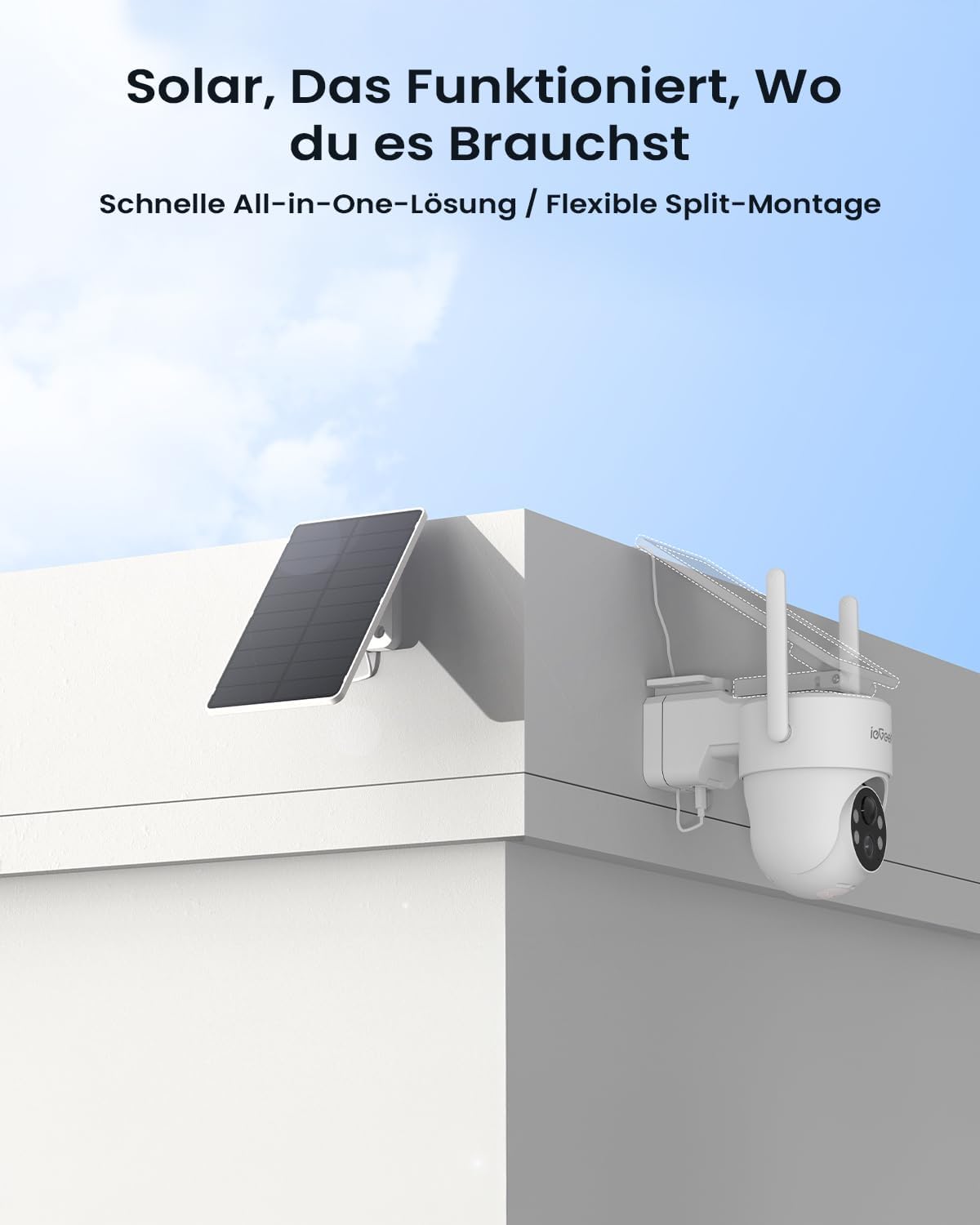 ieGeek 2K/3MP Überwachungskamera Aussen Solar mit Akku, 2.4GHz WLAN 360° PTZ