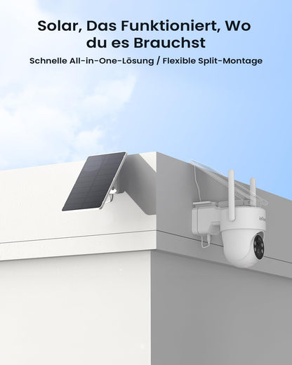 ieGeek 2K/3MP Überwachungskamera Aussen Solar mit Akku, 2.4GHz WLAN 360° PTZ