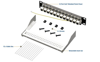 iwillink 12 Anschlüsse RJ45 Durchgangskupplung Cat7 Patch Panel STP geschirmt