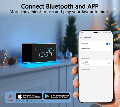 iTOMA Radiowecker, 15 Watt APP-Steuerung, Bluetooth,Dual-Alarm, Snooze, Dimmer,CKS207A