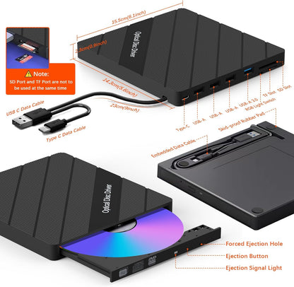 inaepeak 8 IN 1 Externes CD DVD Laufwerk für Laptop Schwarz