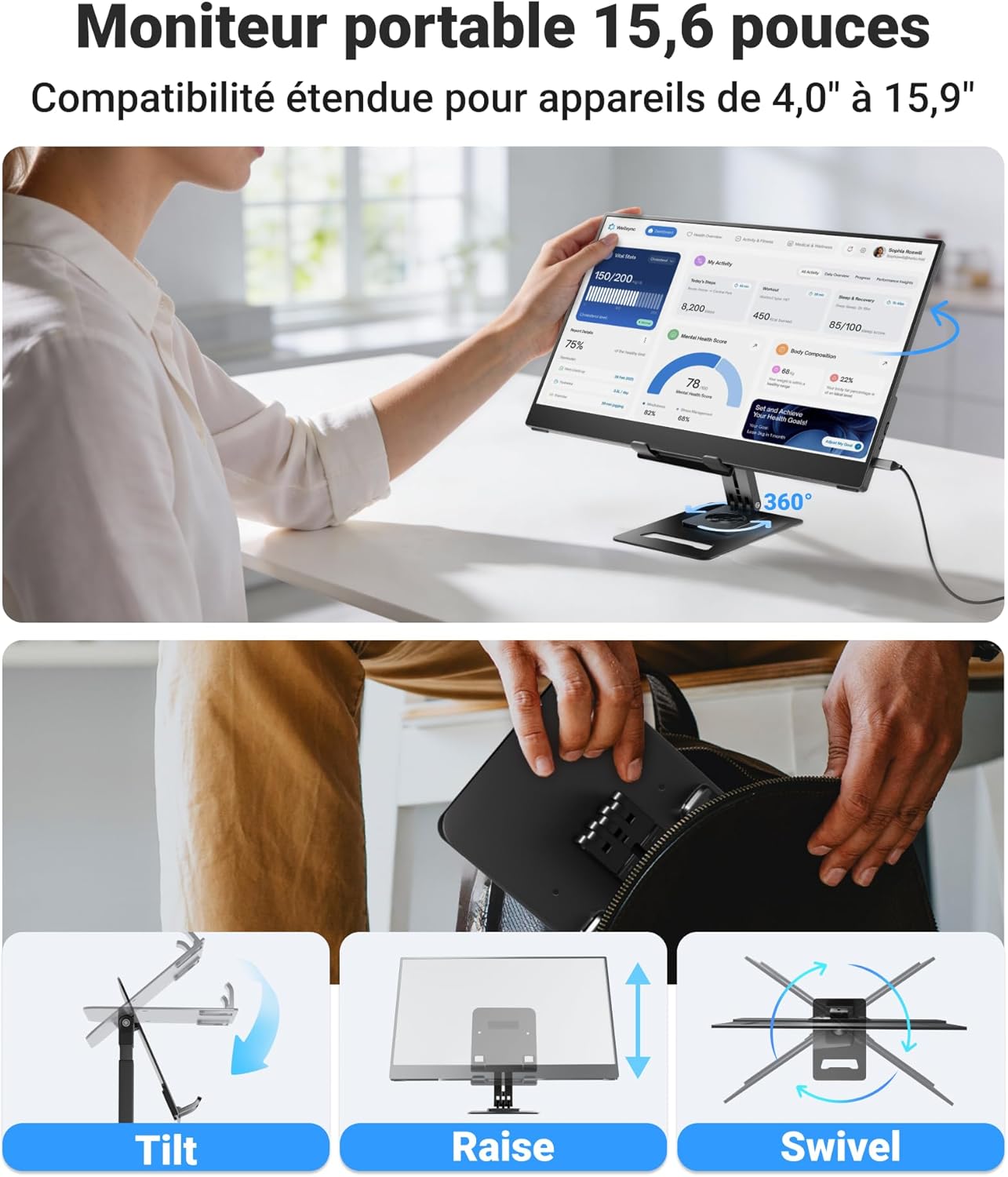 Ingnok Tragbarer Monitor 15,6 Zoll, FHD 1080P IPS Portable Monitor for Laptop