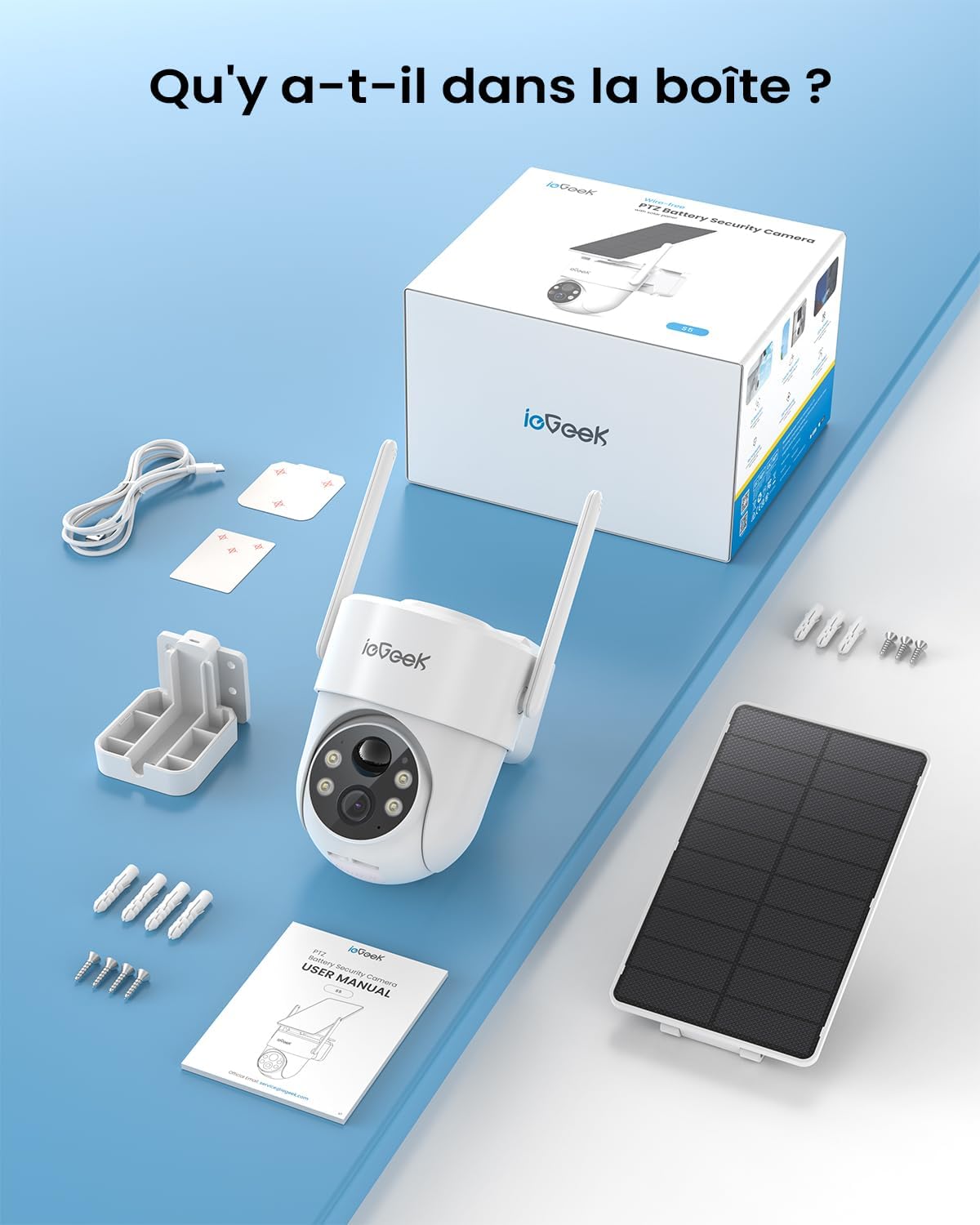 ieGeek 2K/3MP Überwachungskamera Aussen Solar mit Akku, 2.4GHz WLAN 360° PTZ