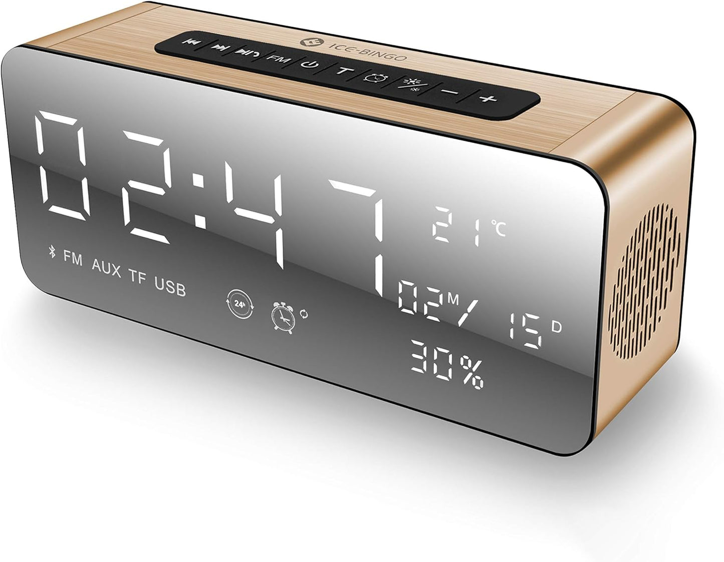 ICE-BINGO Bluetooth Lautsprecher Wecker Radio A10 pour iPhone Android (Or)