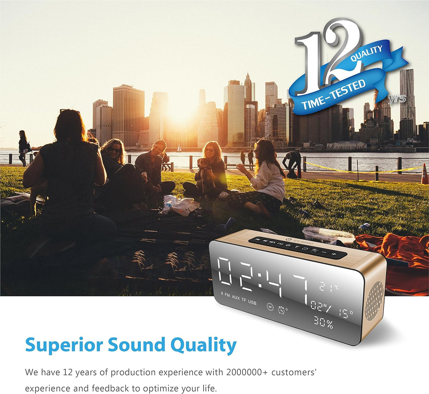 ICE-BINGO Bluetooth Lautsprecher Wecker Radio A10 pour iPhone Android (Or)