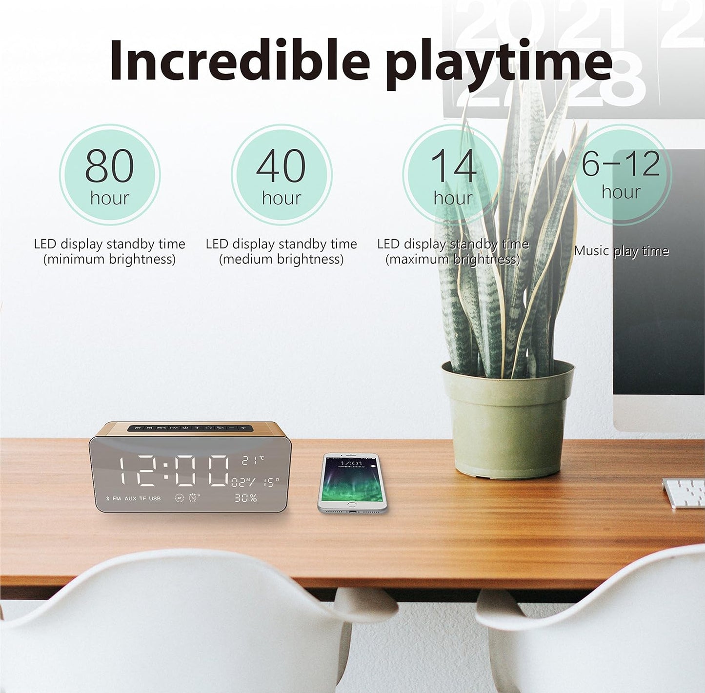 ICE-BINGO Bluetooth Lautsprecher Wecker Radio A10 pour iPhone Android (Or)