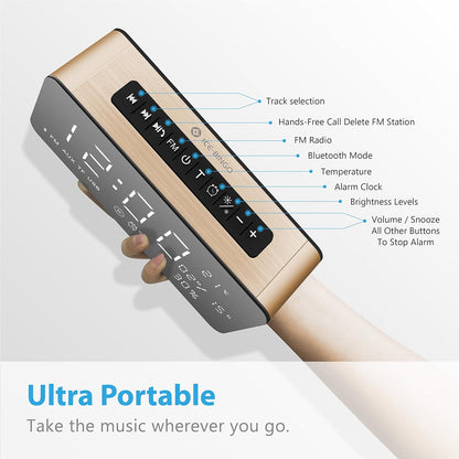 ICE-BINGO Bluetooth Lautsprecher Wecker Radio A10 pour iPhone Android (Or)